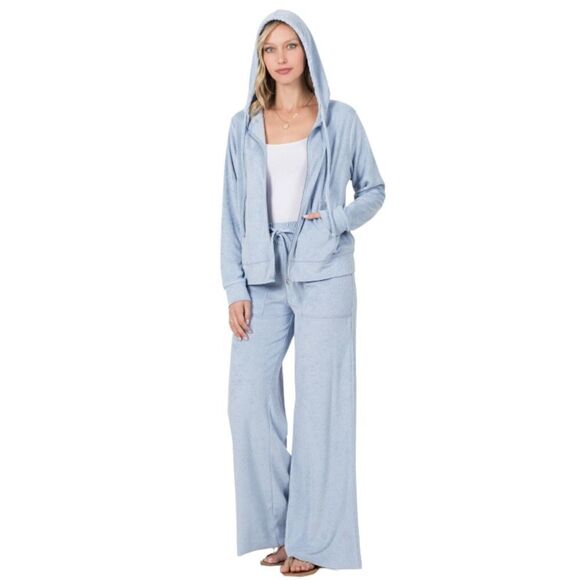 NWT LOOP TERRY ZIP UP HOODIE JACKET & PANTS SET Ash Blue - Picture 1 of 3